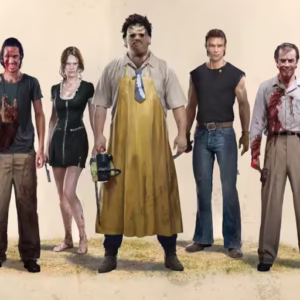 Arte da capa da galeria de Texas Chain Saw Massacre. Toda a família de canibais